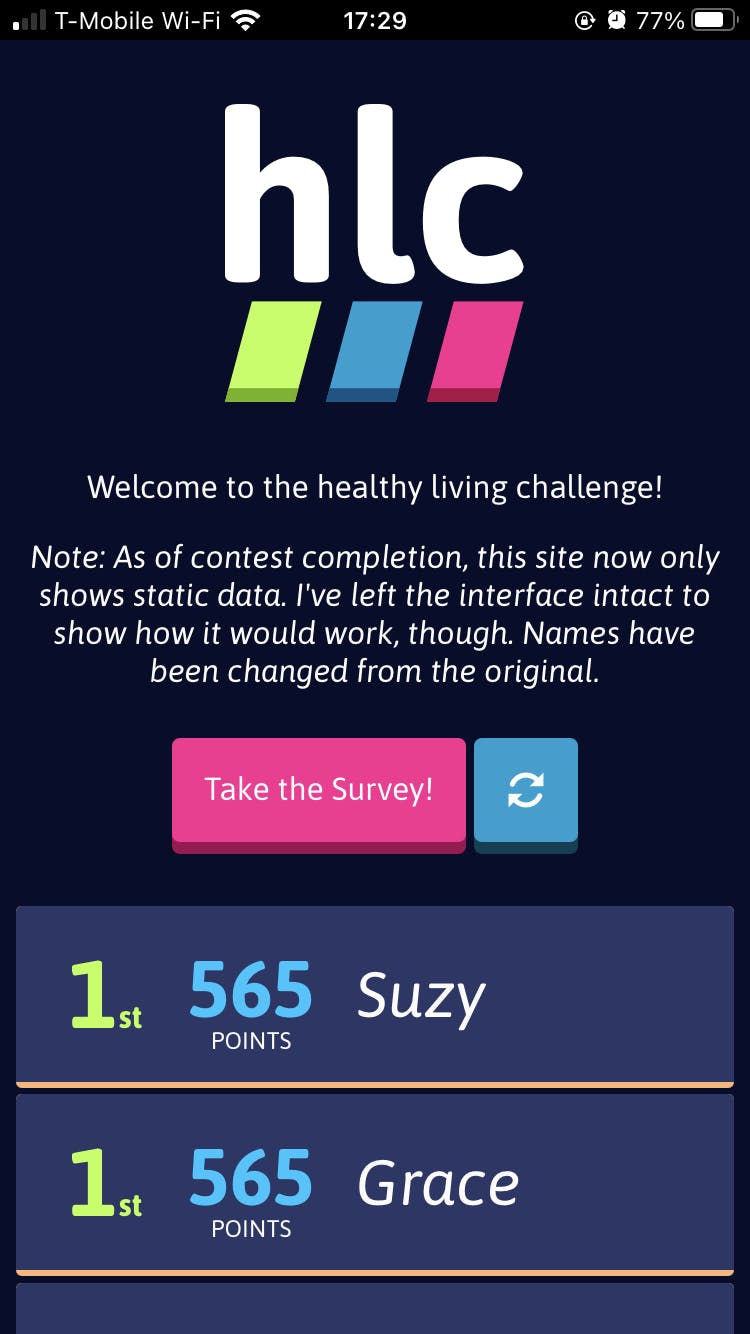 Healthy Living Challenge as an "Add to Home screen" app