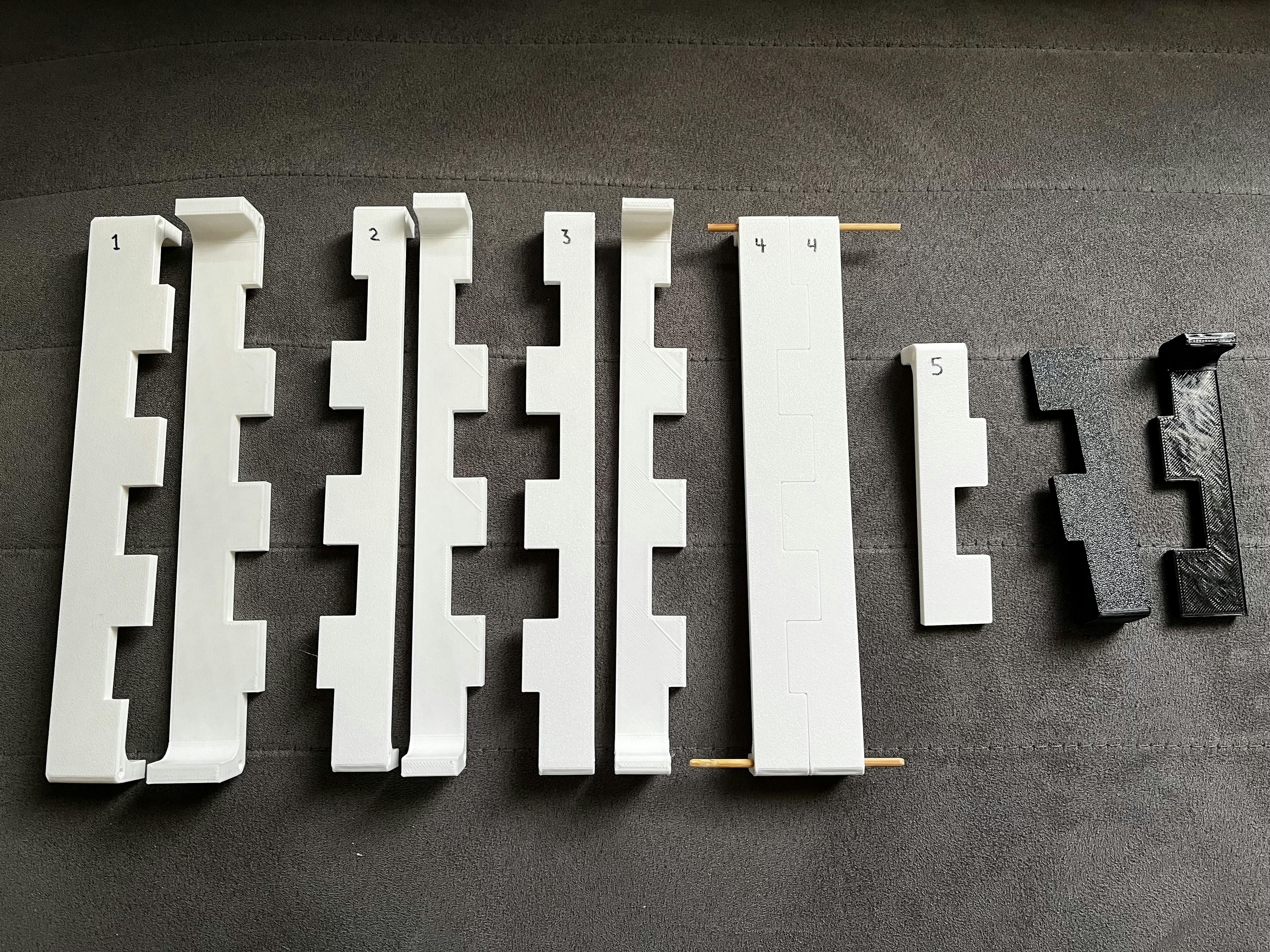 Several iterations of the 3D printed tray joint