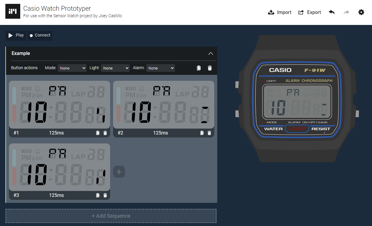 A picture of the Casio Watch Prototyper website showing a mockup of the probability watch face.