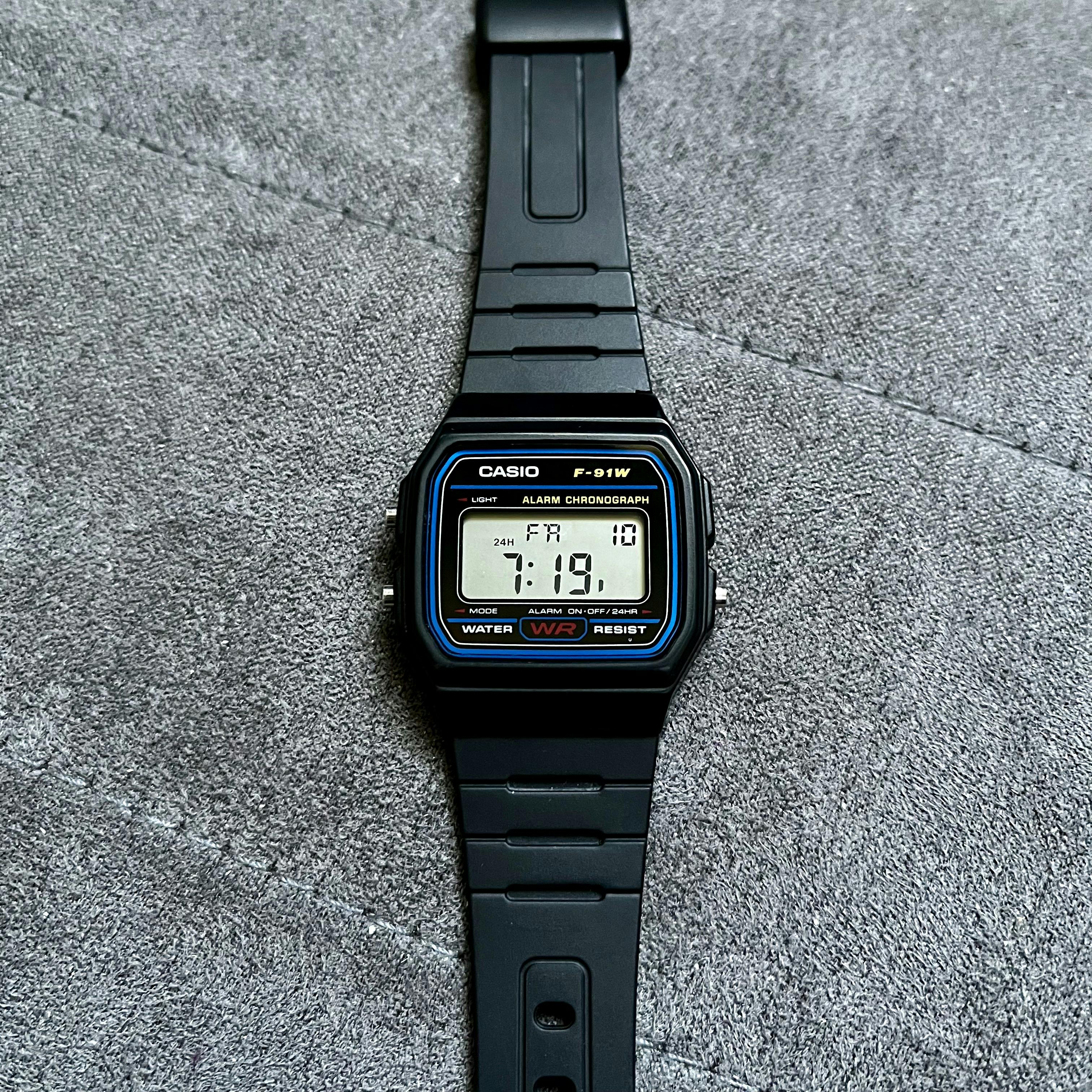 A Casio F-91W wristwatch.
